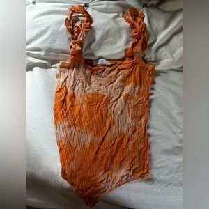 Double Zero Orange and White Tie Dye Bodysuit Size Small